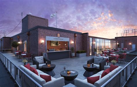 Yorktowne hotel york pa - Open air rooftop lounge with mix of soft seating and bar space. Relax indoors with a cocktail or outside on a summer night with views of the city. Take a bite or enjoy a …